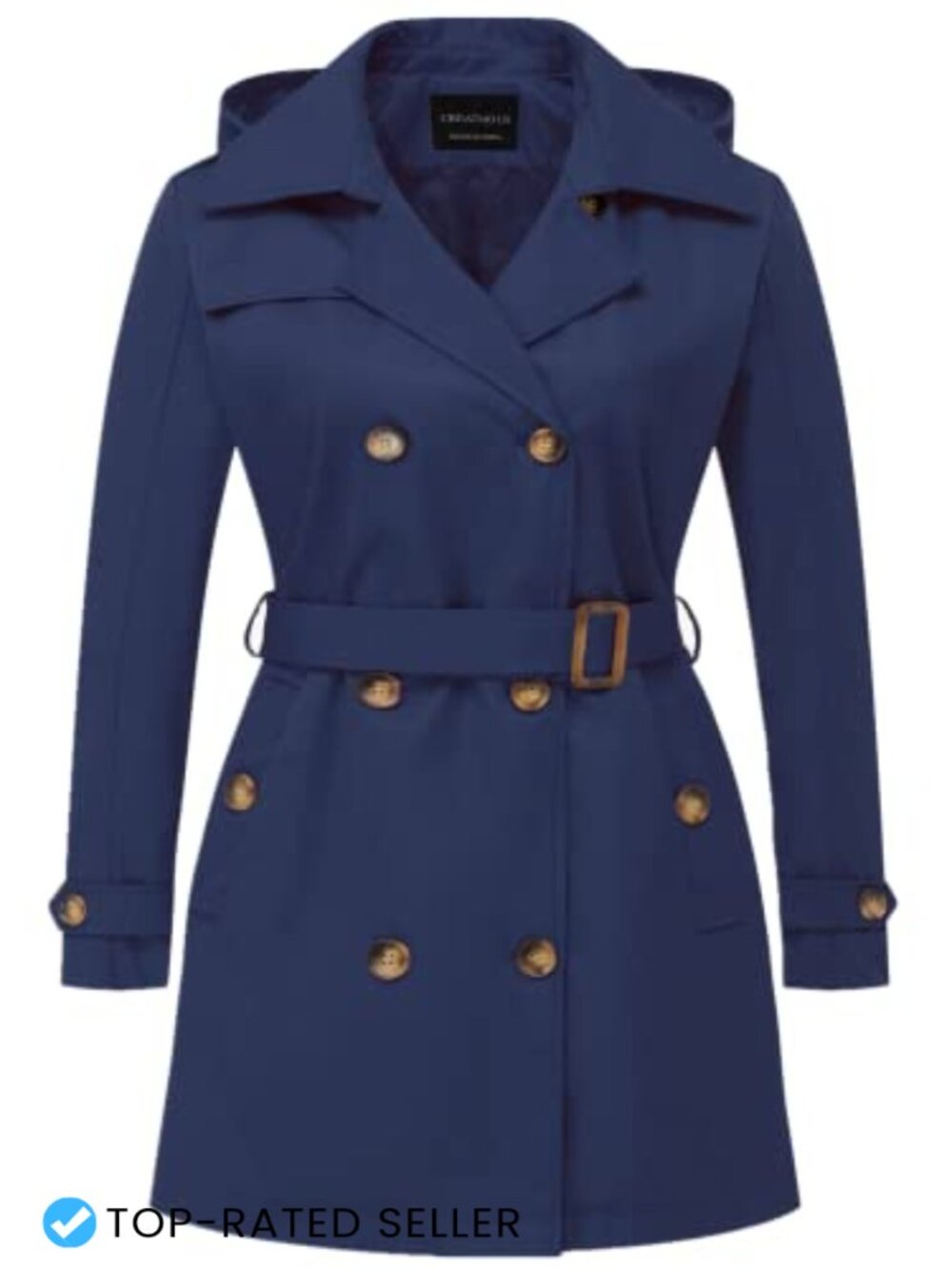 Womens Plus Size Trench Coat Double-Breasted Belted Water-Repellent